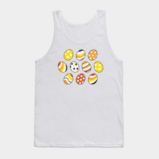 Egg Pattern | Yellow Orange Grey | Stripes Clouds Flowers Dots | White Tank Top